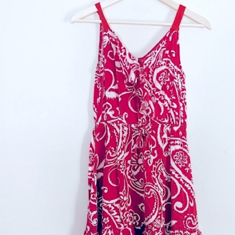 ELLE Swim Dress Coverup Tunic Top Floral Red White Ruffle Rayon Size Medium